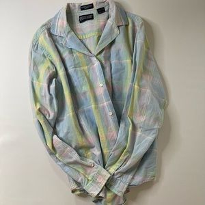 Lands End Button Up Pastel Plaid
